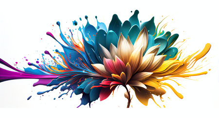 Colorful abstract flower art on white background. Generative AI.の素材