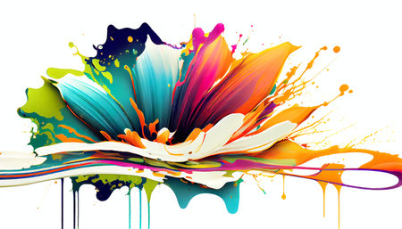 Colorful abstract flower art on white background. Generative AI.の素材