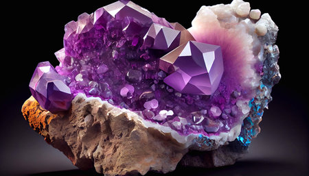 Amethyst crystal druze, close-up. Generative AI.の素材
