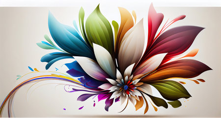 Colorful abstract flower art on white background. Generative AI.の素材