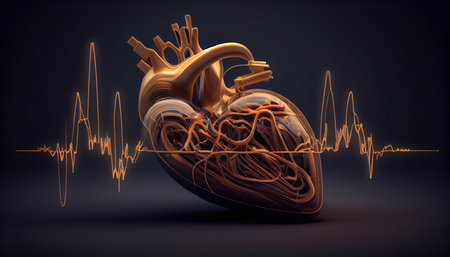 The human heart and cardiogram. Generative AI.の素材