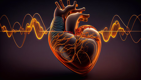 The human heart and cardiogram. Generative AI.の素材