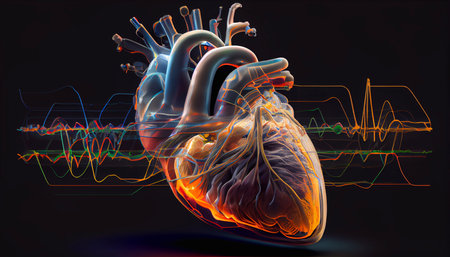 The human heart and cardiogram. Generative AI.の素材