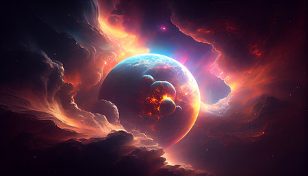 Outer space, planets, gas clouds nebulae. wallpaper. Generative AI.の素材