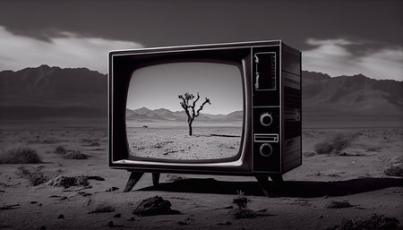Black and white TV. Generative AI.の素材