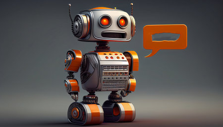 robot with speech bubble. 3d illustration. robot concept.の素材