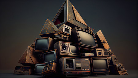 A big mountain of old TVs. Generative AI.の素材