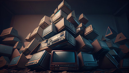 A big mountain of old TVs. Generative AI.の素材