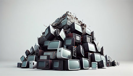 A big mountain of old TVs. Generative AI.の素材