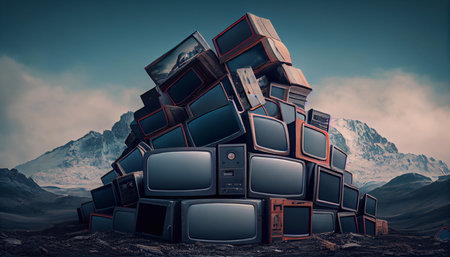 A big mountain of old TVs. Generative AI.の素材