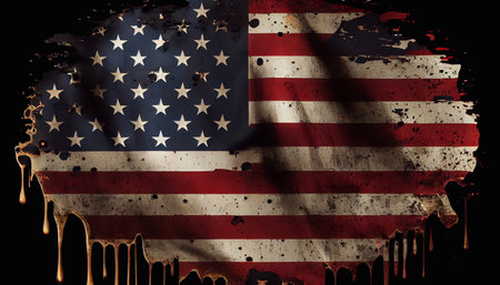 A ripped American flag in grunge style. Generative AI.の素材