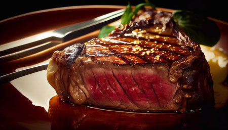 Juicy grilled steak with blood.の素材