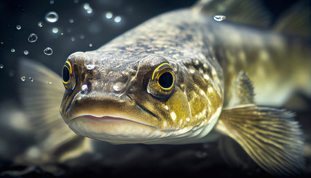 An illustration of a trout underwater, close-up. Generative AI.の素材