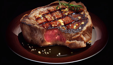 Juicy grilled steak with blood.の素材