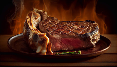 Juicy grilled steak with blood.の素材