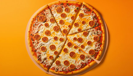 Yummy pizza, the view from the top. Generative AI.の素材