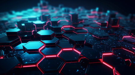 A fantastic technological background with a hexagonal pattern. Generative AI.の素材
