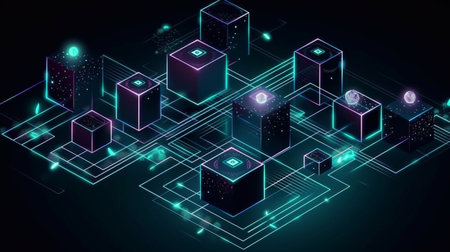 Block chain concept. Linking digital blocks to each other and forms of crypto-chain. Generative AI.の素材