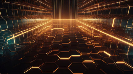 A fantastic technological background with a hexagonal pattern. Generative AI.の素材