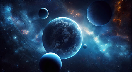 Background of the universe with many stars and planets. Generative AI.の素材