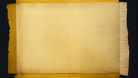An old yellowed piece of paper or papyrus, top view. Generative AI.の素材