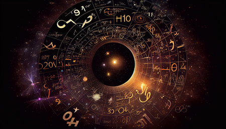 Many different mathematical formulas and calculations. An abstract background.の素材