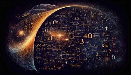 Many different mathematical formulas and calculations. An abstract background.の素材