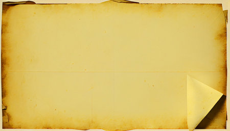 An old yellowed piece of paper or papyrus, top view. Generative AI.の素材