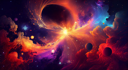 An abstract, zodiacal background, in a universe of a million stars, in multicolored tones. Generative AI.の素材