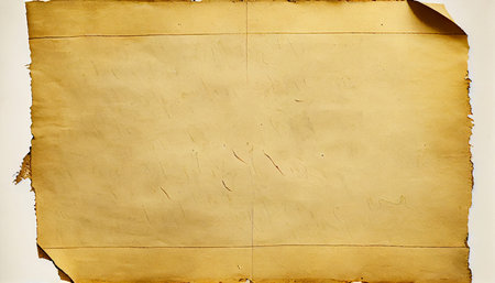 An old yellowed piece of paper or papyrus, top view. Generative AI.の素材