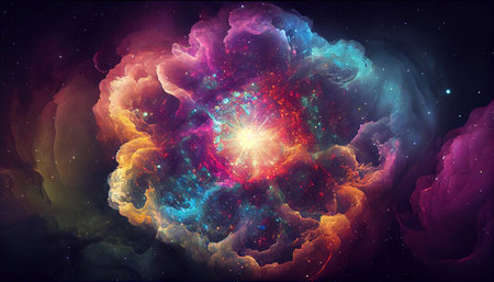An abstract zodiacal background, in a universe with a million stars, in multicolored tones, drawn in watercolor. Generative AI.の素材