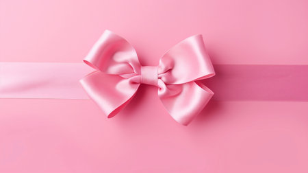 Red bow on pink background. Generative AI.の素材