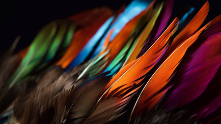 Multicolored feathers, close-up. Generative AI.の素材