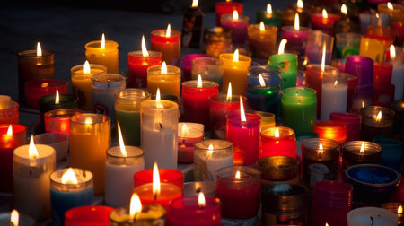 Color of glass and Candle Light in the church. Generative AI.の素材