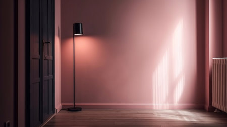A blank, light pink wall. Generative AI.の素材