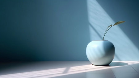 Minimalistic abstract gentle light blue background of the room with a shadow on the wall. Generative AI.の素材