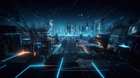 Abstract Cyber Space Background. Generative AI.の素材