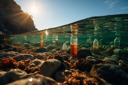 Plastic waste and garbage in the ocean. Pollution of the environment and oceans.の素材