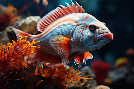 Tropical fish in aquarium. Beautiful underwater world with corals and tropical fish.の素材