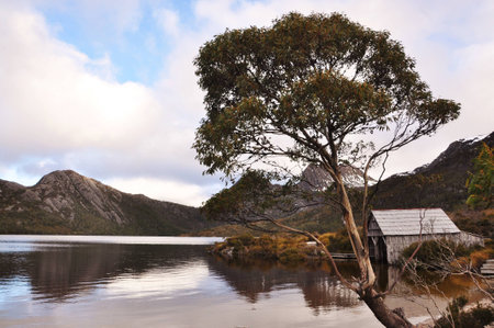 a lake on the mountainの写真素材