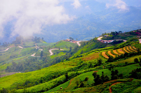 the mountain in winter with cloud and fog.の写真素材