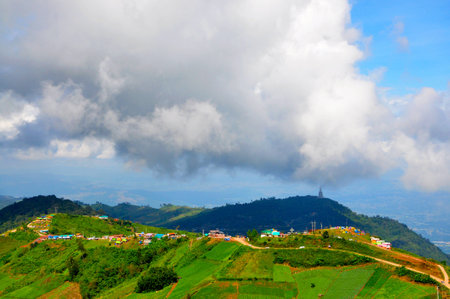the mountain in winter with cloud and blue sky.の写真素材