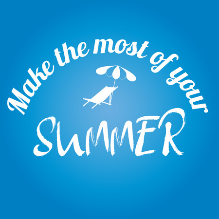 Postcard with the summer motivator, beach bed, and the beach umbrellaのイラスト素材