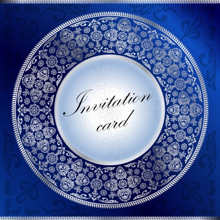 Blue invitation card with rounded ornament motifのイラスト素材