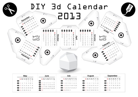 3d DIY Calendar 2013 3,9 inch compiled sizeのイラスト素材
