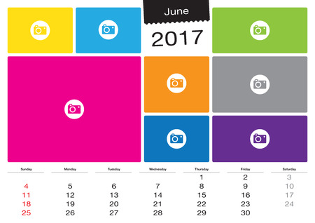 Vector calendar June, 2017 with image frames, A3 sizeのイラスト素材