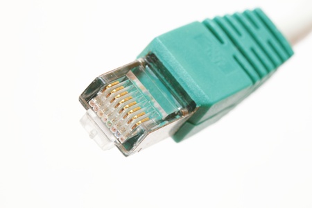 green cable with RJ-45 jack closeup viewの写真素材