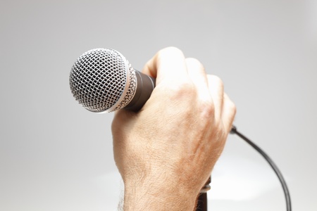 silver microphon in hand from singer.close upの写真素材