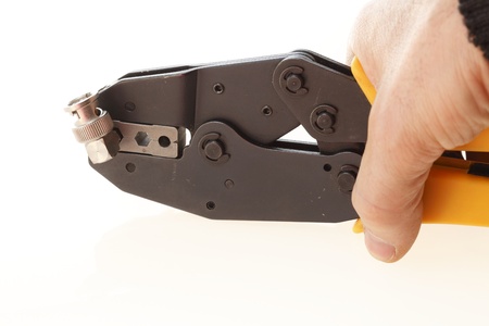 Crimping tool with bnc jack. Isolated on white.