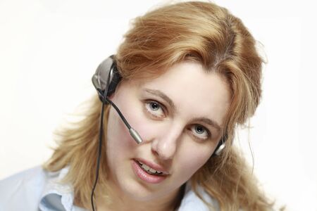 Beautiful business woman with headset. Call center.